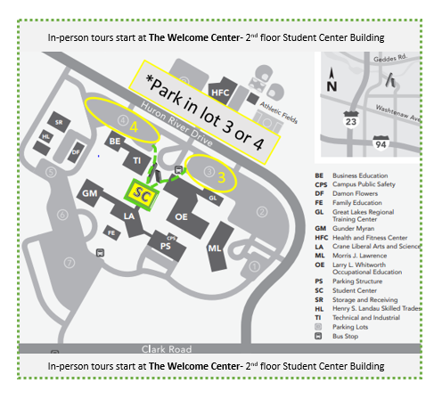 Campus map showing parking and SC